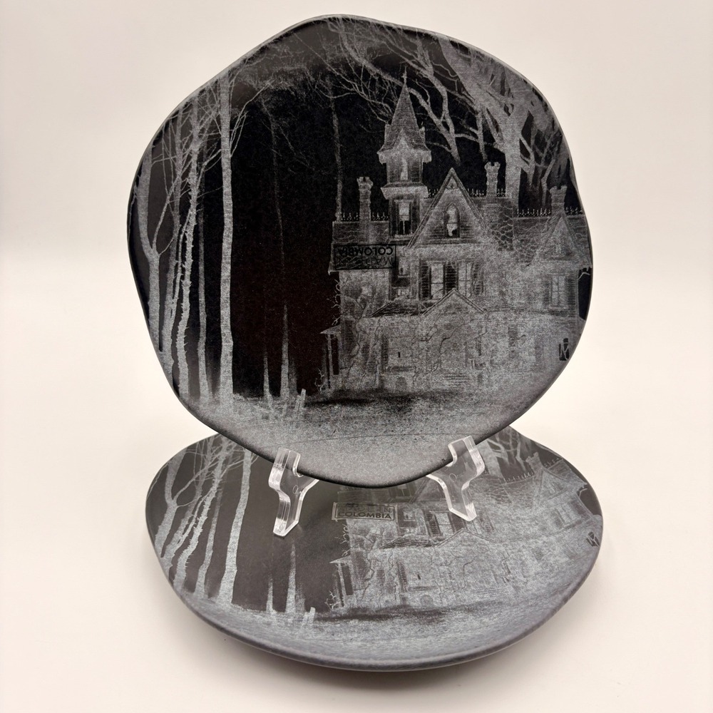 Corona Haunted House Salad Plates Set of 2 Black Grey Irregular Edge Halloween